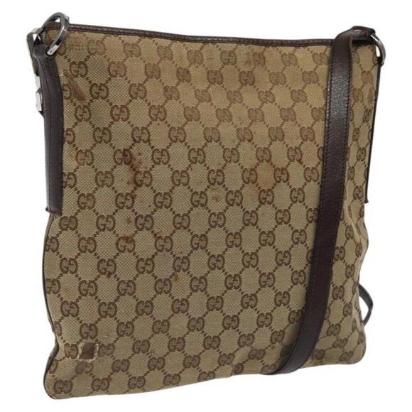 GUCCI GG Canvas Shoulder Bag Beige Silver 113013 Auth bs24169 - Picture 1 of 16